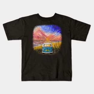 Sunset Camper (Blue) Kids T-Shirt